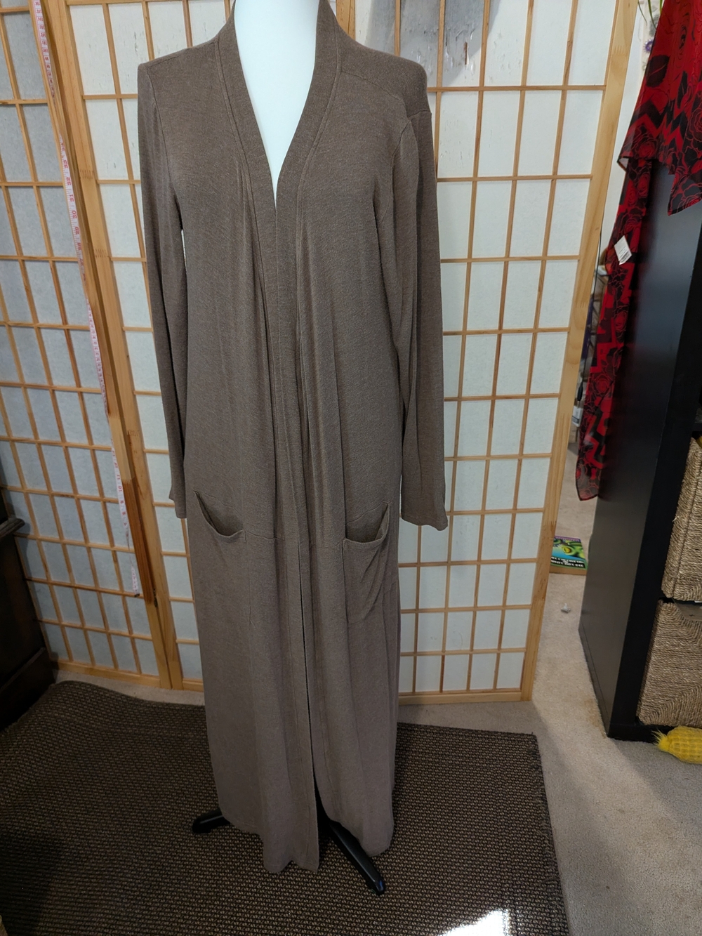 Yala Long Open-Front Bamboo Kimono in Brown Taupe